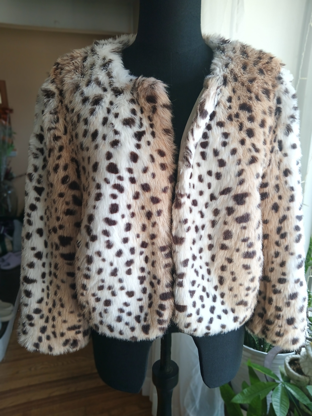 LOFT Faux Fur Spotted Teddy Jacket - Beige, White, Brown